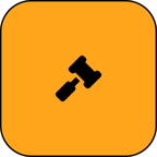 Law Committee icon. Black gavel silhouette on orange background. Law Committee icon. Black gavel silhouette on orange background.