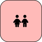 Youth Committee icon. Black children silhouette on salmon pink background.
