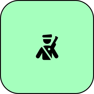 Conflict Resolution Committee icon. Black silhouette of a soldier on a pastel green background.