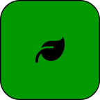 EnviroSci Committee icon. Black silhouette of a leaf on a strong green background.