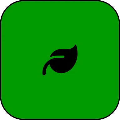 EnviroSci Committee icon. Black silhouette of a leaf on a strong green background.