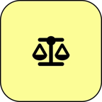 Ethics Committee icon. Black silhouette of a set of scales on a pastel yellow background.