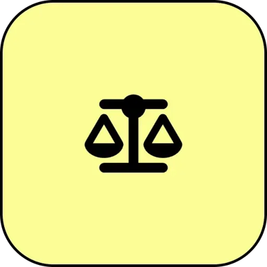 Ethics Committee icon. Black silhouette of a set of scales on a pastel yellow background.