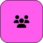 Human Rights Committee icon. Black silhouette of three people on a pink background.