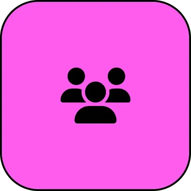 Human Rights Committee icon. Black silhouette of three people on a pink background.