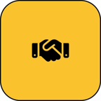 Political Committee icon. Black silhouette of a handshake on a buttercup yellow background.