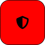 Security Council icon. Black silhouette of a shield on a red background.