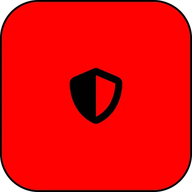 Security Council icon. Black silhouette of a shield on a red background.