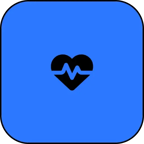 WHO Council icon. Black silhouette of a heartbeat on a strong blue background.