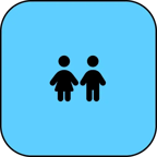 Youth Committee icon. Black silhouette of two children on a light blue background.