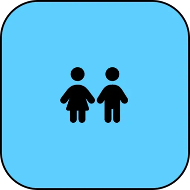 Youth Committee icon. Black silhouette of two children on a light blue background.