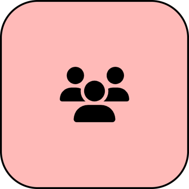 Human Rights Committee icon. Black gathering of people silhouette on salmon pink background.