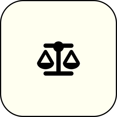 Justice Council icon. Black set of scales silhouette on ivory white background.