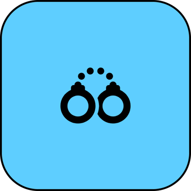 SPECCOM icon. Black pair of handcuffs silhouette on light blue background.